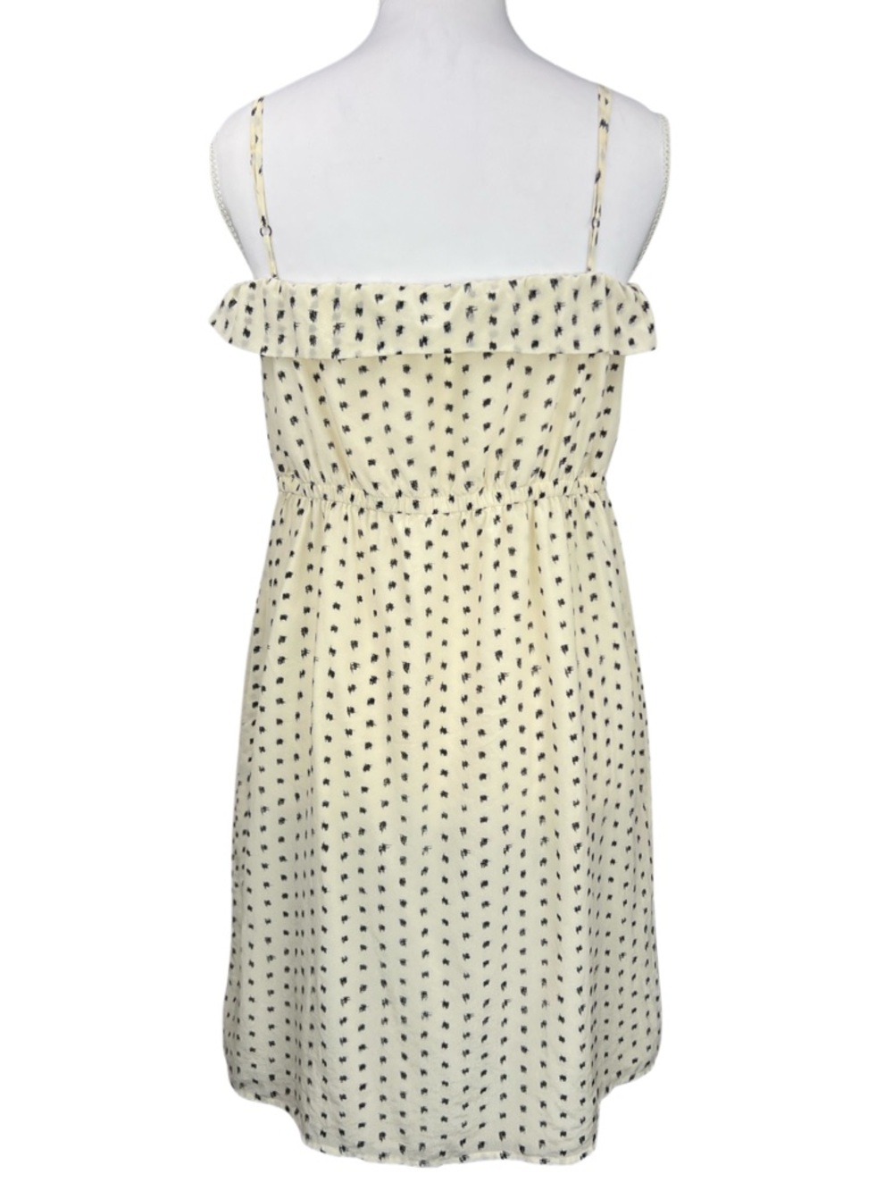 J.Crew Silk Ruffle Dress Women’s Size 2 Cream Black Dot Spaghetti Strap - Picture 3 of 6